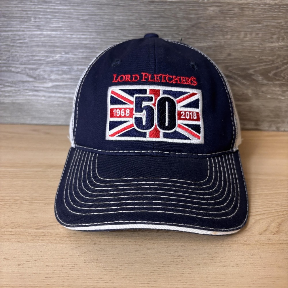 Lord Fletcher's Hat Cap Snap Back Navy White Trucker Mesh Embroidered 50th Mens